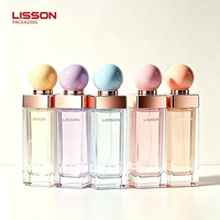 Flacon de parfum vide en verre carré de luxe personnalisé de 40 ml, flacon de sérum cosmétique pour huile parfumée avec bouchon en forme de boule