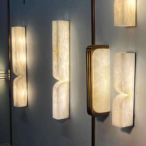 Lámpara de Pared Moderna Minimalista de Mármol, Pantalla Cilíndrica Beige, Fuente de Luz LED, Montada en la Pared para Sala de Estar - Product Image 3