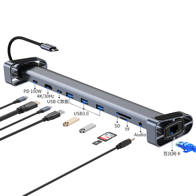 New USB C Hub Multiport Adapter 10 in 1 Portable 4K HDMI PD 100W USB 3.0 Gigabit Ethernet RJ45 Docking Station Laptop Stand