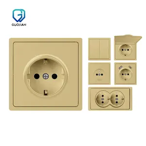 Interruptor de pared blanco dorado blanco gris PC Panel enchufe de pared estándar de la UE para el hogar