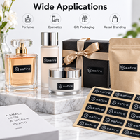 Label Logo Hitam Kustom Perekat Sendiri Tahan Air untuk Cetak Stiker Parfum Kosmetik Kemasan Hadiah Lembaran atau Gulungan