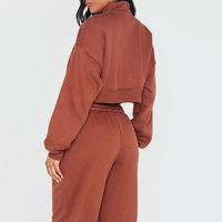 Ensemble 2 pièces avec logo personnalisé, sweat-shirt court à demi-glissière, ensemble deux pièces de pantalons de survêtement en coton pour femmes