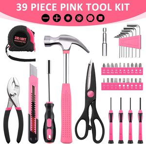Ensemble d'outils à main pour la maison, 40 pièces, rose, en acier au carbone, avec boîte de rangement en plastique, support OEM personnalisé - Product Image 2