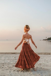 Womens Vintage <b>Boho</b> Maxi <b>Skirt</b> with Drawstring Gauze Cotton Wide & Flowy Long Lightweight Summer <b>Skirt</b> - Product Image 6
