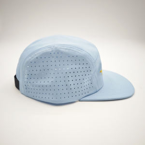 Casquette de sport d'extérieur imperméable en coton 100% à 5 panneaux en maille avec cordon de serrage, fermeture snapback et design triangulaire perforé au laser - Product Image 4