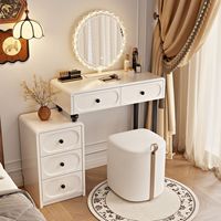 Coiffeuse de chambre extensible avec miroir éclairé réglable, rangement multi-tiroirs et pieds en fer
