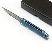 Couteau pliant artisanal en acier Damas avec manche en os teinté bleu pour le camping en plein air, collection, cadeau