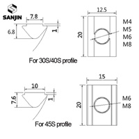 Écrou à ressort M4 M5 M6 M8, écrou en T à enfoncer pour profilé en aluminium à rainure de 6 mm, série 20020/3030/4040, revêtement en zinc