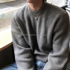 Suéter Gris de Cuello Redondo para Hombre, Estilo Coreano Retro de Otoño Invierno, Camiseta de Punto Informal, Prenda Interior de Estilo Sofisticado - Product Image 4