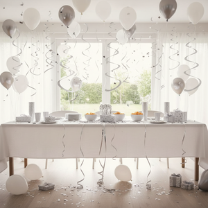Confezione da 28 Decorazioni a Spirale in Plastica Argento per Soffitto e Pareti per Feste - Product Image 4