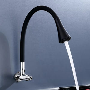Robinet de cuisine noir à poignée unique Robinet mitigeur mural en zinc avec tuyau flexible Fonction eau chaude et froide pour hôtels - Product Image 2