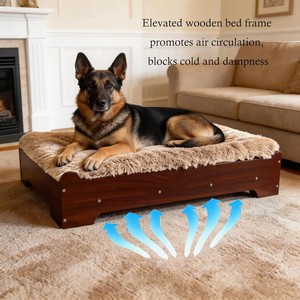 Cama Elevada Moderna para Perros con Marco de Madera y Espuma Ortopédica en Forma de Caja de <span class=keywords><strong>Huevos</strong></span>, Cojín Suave de Peluche Largo para Razas Grandes, Uso Interior/Exterior - Product Image 4