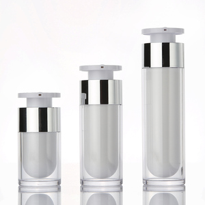 Stock White Silver Round 15ml 30 <strong>ml</strong> 50ml Double Wall Airless Pump Bottle with Lock for Cosmetic Packaging - Product Image 1