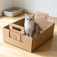 Bac à litière pour chat portable personnalisé, jetable, imperméable, en carton kraft pliable, avec poignées, logo personnalisé