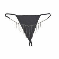 String Lingerie Sexy Femme avec Pompon Réglable et Détails Chaîne – Culotte G-String Dos en T Séduisante pour Cadeau, Sous-Vêtement Érotique