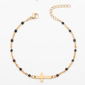 Venta caliente 18K chapado en oro de acero inoxidable Cruz cristiana religiosa encanto Inoxydable esmalte pulsera tobillera para mujeres - Product Image 5