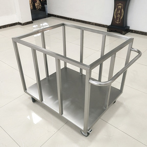 Chariot à plateau plat en acier inoxydable Jining Lanjian 1200x800x850mm avec garde-corps et roulettes silencieuses pour le transport - Product Image 1