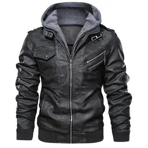 High Quality Fashion And Leisure Men's Hooded Winter Outdoor Leather Jacket