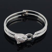 Bracelet double ligne tête de léopard animal exagéré bracelet marée micro-incrusté de zirconium bracelet bangle