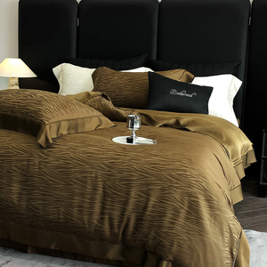 Parure de lit en coton jacquard <span class=keywords><strong>ondulé</strong></span> 4 pièces avec passepoil large en satin, housse de couette rafraîchissante et soyeuse, pour lits Queen et King, couleur foncée, luxe hôtelier - Product Image 6