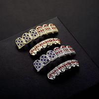 Grillz dentaire en cuivre tendance, serti de zircone cubique colorée, unisexe, pour le hip-hop et les soirées