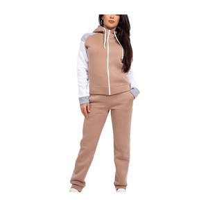 Custom Women Patchwork Zip Up <b>Hoodie</b> Tracksuit Fleece Sweatsuit Warm Color Block Jogger Pants Two Piece Set Casual Activewear - Product Image 1