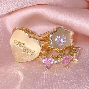 Joyería Personalizada al por Mayor, Anillo de Plata de Ley 925 con Circonita Cúbica de Alta Calidad, Anillo Chapado en Oro de 14K, Anillo con Corazón Rosa para Mujer - Product Image 2