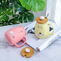 Tasse à café en céramique pour chat, motif de dessin animé mignon, avec couvercle et cuillère, lait, porcelaine unique, sublimation, 11 oz, logo personnalisé, lapin en argile, glace
