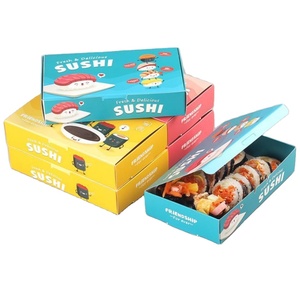 Low MOQ Custom Printed Food Grade Take Out Bento Food Disposable Takeaway Sushi Packaging Recycled Take Away Paper Sushi Box