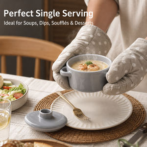 Mini <span class=keywords><strong>cocotte</strong></span> en céramique colorée personnalisée avec couvercle, plat de cuisson rond en grès pour four, soupière, soufflé - Product Image 5
