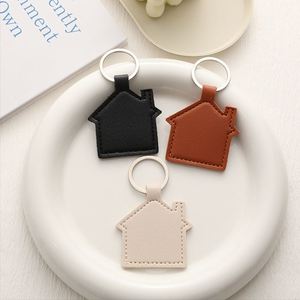 Minimalist House Outline Blank PU Leather Key Holder Cute Home Keychain Pendant Bag <b>Charm</b> <b>Keyring</b> for New House Gift - Product Image 2