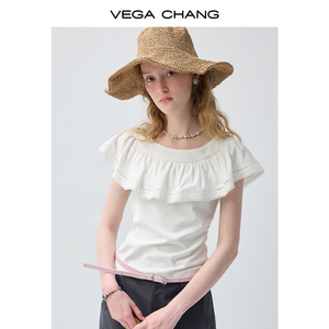 <span class=keywords><strong>Camiseta</strong></span> Casual Ajustada para Mujer VEGA CHANG, <span class=keywords><strong>Blanca</strong></span>, con Hombros Descubiertos, Adorno de Encaje con Volantes y Manga Corta - Product Image 2