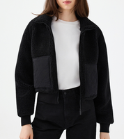 Veste en molleton Sherpa pour femme, à manches longues, avec poches cargo contrastées et fermeture éclair, style designer, coupe courte