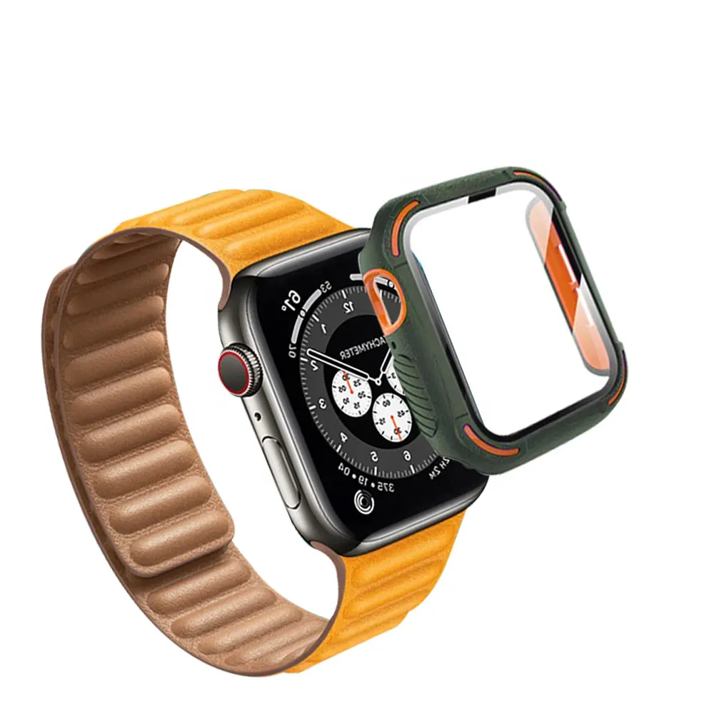 เคสนาฬิกาเต็มรูปแบบ3D องศา,เคสป้องกันหน้าจอแบบกระจกเทมเปอร์สำหรับ Apple Watch 4 5 6 SE 40มม. 44มม.