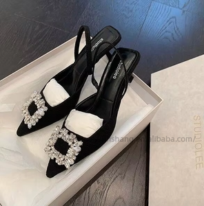 New <b>Pointed</b>-toe Rhinestone Female Sandals Summer Autumn Low Heel Pumps Outside Office Ladies Dress Shoes - Product Image 4