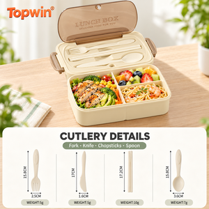 Boîte à lunch Bento de 1200 ml, boîte à lunch en plastique anti-fuite avec ustensiles, sans BPA, boîte à lunch japonaise à 3 compartiments pour enfants et travail - Product Image 6