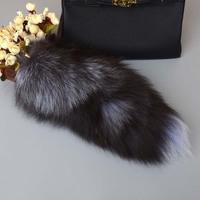 Pendentif queue de renard luxueux en fourrure – 40 cm, utilisation quatre saisons, exceptionnellement moelleux et épais, pièce maîtresse élégante