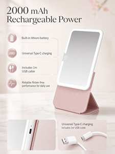 เคสหนัง PU ไฟส่องสว่างแบบปรับได้ ลายปรับแต่งได้ ไฟ LED พกพาสะดวก ผู้จัดจำหน่ายกระจกแต่งหน้าสำหรับเดินทาง ขายส่ง - Product Image 5