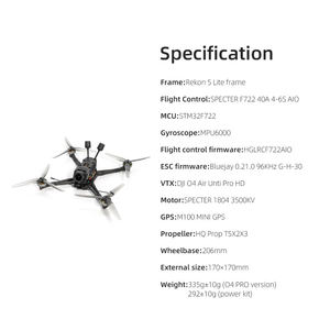 ชุดโดรน FPV <span class=keywords><strong>HGLRC</strong></span> Rekon5 Lite ขนาด 5 นิ้ว พร้อมชุดควบคุมการบิน <span class=keywords><strong>F722</strong></span> และชุดส่งสัญญาณภาพ O4 Air Unit PRO VTX บันทึกวิดีโอ 4K โดรน FPV น้ำหนักเบา - Product Image 4