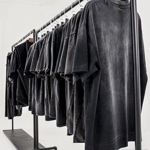 制造商街装夏季短袖酸洗仿旧男式t恤空白定制100% 棉复古超大方形 - Product Image 2