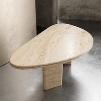 Table à manger en marbre en forme de larme, style Dream Home Organic, double planche en pierre, pour une salle à manger résidentielle moderne haut de gamme