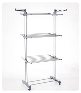 Nhà Máy Bán Hàng Trực Tiếp 3 Tier Thép Không Gỉ Khô Giá Và Khăn Giá Có Thể Gập Lại Quần Áo Đứng Quần Áo Giá Với Bánh Xe - Product Image 5