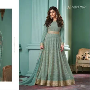 Trabajo de diseñador para damas Party Wear Anarkali Style Collection Alizza Silver & Diamond & Platinum & Shaded colors - Product Image 3