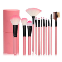 Ensemble de 12 pinceaux de maquillage avec pinceaux à blush, y compris des pinceaux pour les yeux et les lèvres, avec support à pinceaux et logo personnalisé