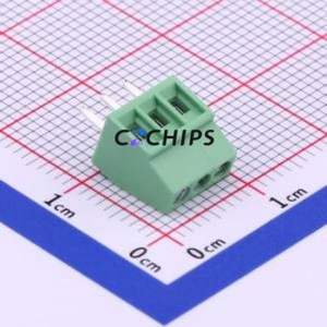 DG308-2.54-03P-14-00A(H) Screw Terminal Block Through hole Component (THT),P=2.54mm Connector 1x3P 2.54mm Green Through Hole - Product Image 1