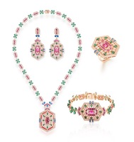 Collier, boucles d'oreilles et bracelets en laiton incrustés de zircone cubique colorée, très vendus en Inde, cadeau d'anniversaire élégant pour femmes