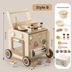 עץ חרוזים רב תכליתיים אבן בניין עגלה ילדים צעירים תינוק הליכון חינוכי בגיל הרך צעצוע לילדים - Product Image 6