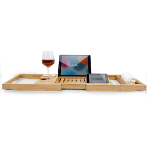 <strong>Bamboo</strong> <strong>Bath</strong> Caddy Bathtub <strong>Tray</strong> with Caddle Jar Christmas Gift - Product Image 1