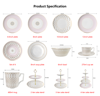 Ensemble de vaisselle nordique minimaliste en porcelaine d'os assiettes roses garnies d'or, vaisselle de mariage et de banquet de 4 pièces, ensemble de service décor à la maison