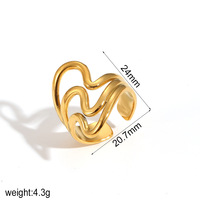 Bague réglable de haute qualité en acier inoxydable plaqué or 18 carats, résistante au ternissement, étanche, irrégulière, pour cadeau